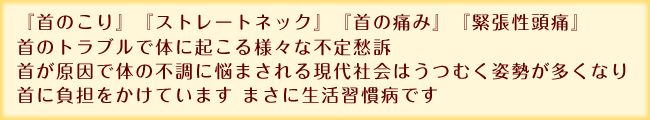 『首のこり』『ストレートネック』『首の痛み』『緊張性頭痛』